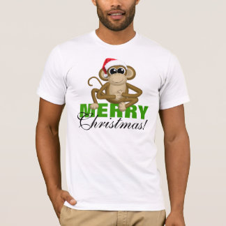Santa Hat Monkey - "Merry Christmas" White Shirt