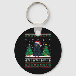 Santa Hat Newfoundland Dog Xmas Tree Lights Ugly S Keychain