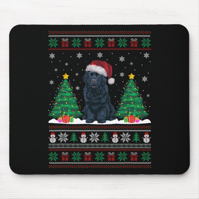 Santa Hat Newfoundland Dog Xmas Tree Lights Ugly S Mouse Pad (Front)