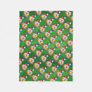 Santa Hat Nine Ball Pattern on Green Fleece Blanket