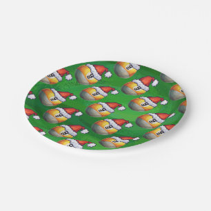 Santa Hat Nine Ball Pattern on Green Paper Plate