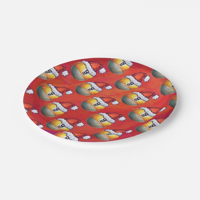 Santa Hat Nine Ball Pattern on Red Paper Plate (Angled)