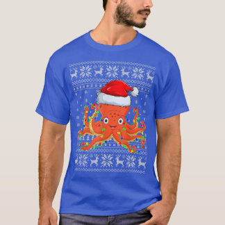 Santa Hat Octopus Xmas Lighting Ugly Octopus Chris T-Shirt
