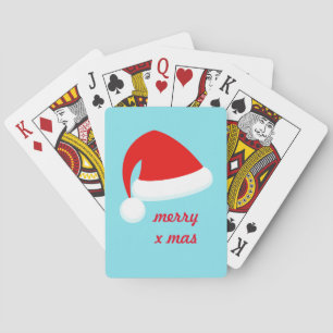 Santa Hat on Turquoise Playing Cards