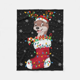 Santa Hat Otter Animal In Socks Xmas Tree Lights T Fleece Blanket