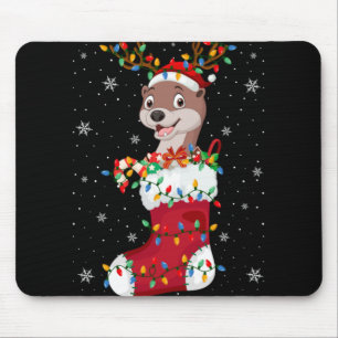 Santa Hat Otter Animal In Socks Xmas Tree Lights T Mouse Pad