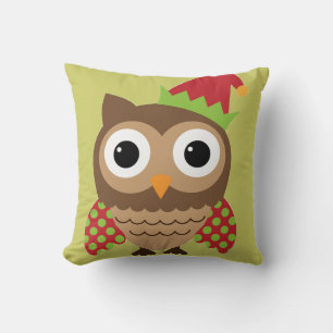 Santa Hat Owl with Polka Dot Wings Pillow
