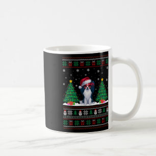 Santa Hat Papillon Dog Christmas Tree Lights Ugly Coffee Mug