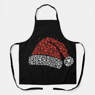 Santa Hat Paw Print Christmas Dog Lover Dogs Mom  Apron