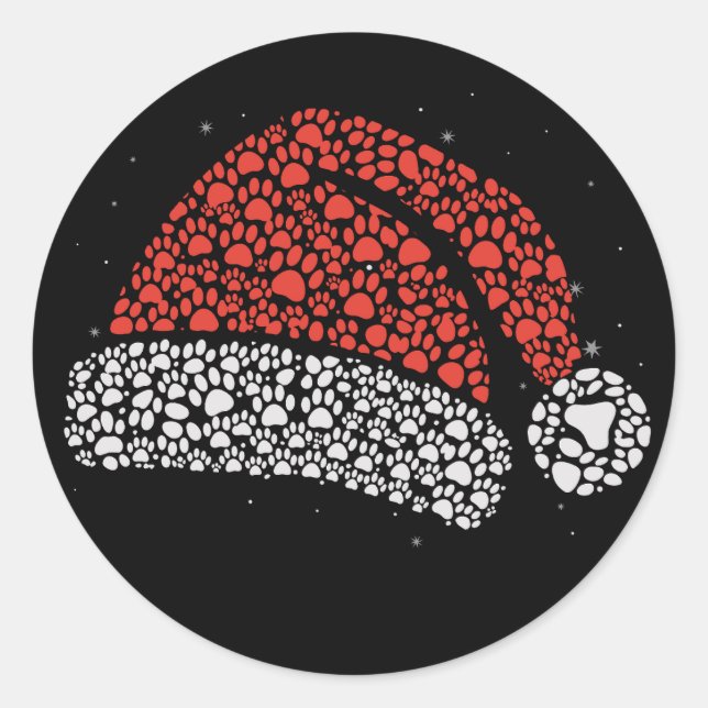 Santa Hat Paw Print Christmas Dog Lover Dogs Mom  Classic Round Sticker (Front)