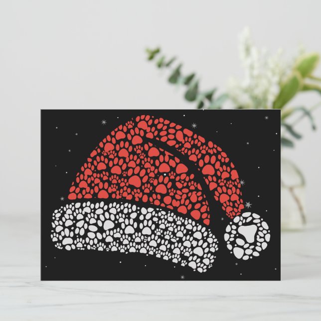 Santa Hat Paw Print Christmas Dog Lover Dogs Mom  Holiday Card (Standing Front)
