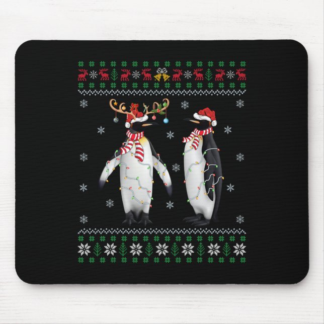 Santa Hat Penguin Bird Xmas Lighting Ugly Penguin  Mouse Pad (Front)