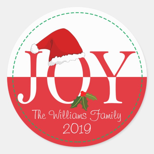Santa Hat Personalized Christmas Classic Round Sticker (Front)