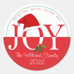Santa Hat Personalized Christmas Return Address Classic Round Sticker