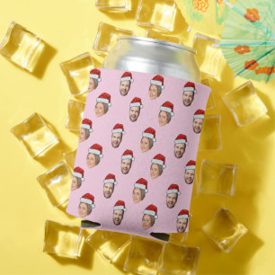 Santa Hat Personalized Face 2 Photo Christmas Gift Can Cooler