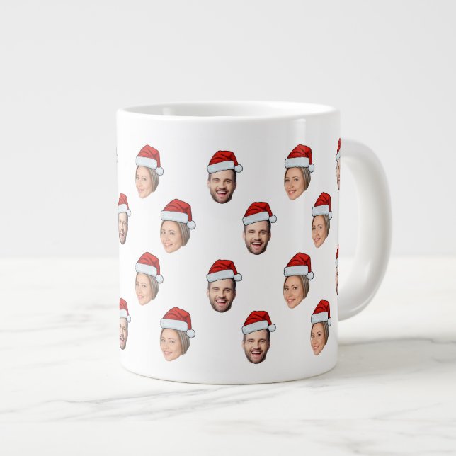 Santa Hat Personalized Face 2 Photo Christmas Gift Large Coffee Mug (Front Right)