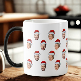 Santa Hat Personalized Face 2 Photo Christmas Gift Magic Mug