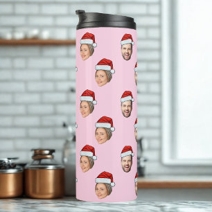Santa Hat Personalized Face 2 Photo Christmas Gift Thermal Tumbler