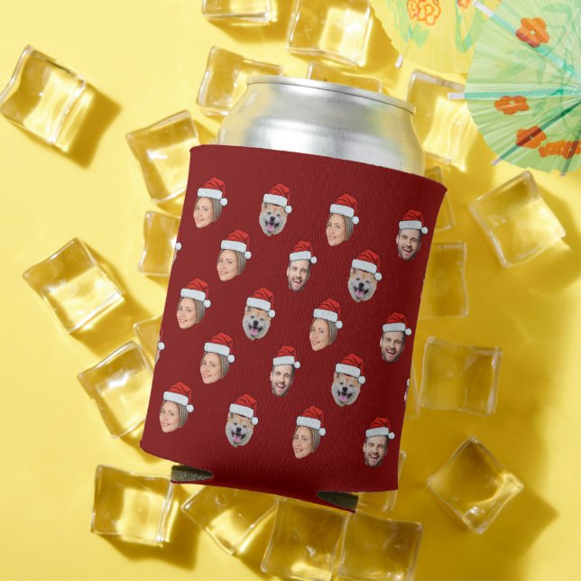 Santa Hat Personalized Face 3 Photo Christmas Gift Can Cooler (In Situ Summer)