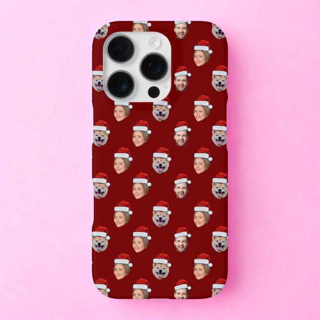 Santa Hat Personalized Face 3 Photo Christmas Gift iPhone Case (Creator Uploaded)