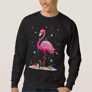 Santa Hat Pink Flamingo Christmas Tree Light Pajam Sweatshirt