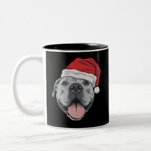 Santa Hat Pitbull Pit Christmas Xmas Pet Dog Lover Two-Tone Coffee Mug