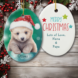 Santa Hat Polar Bear Cub Kids Ceramic Ornament