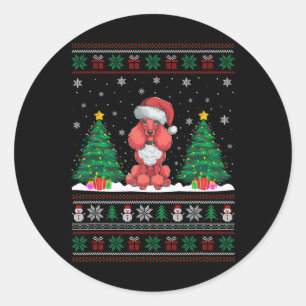Santa Hat Poodle Dog Christmas Tree Lights Ugly Sw Classic Round Sticker