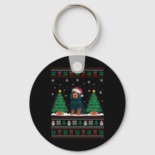 Santa Hat Portuguese Water Dog Xmas Tree Lights Ug Keychain