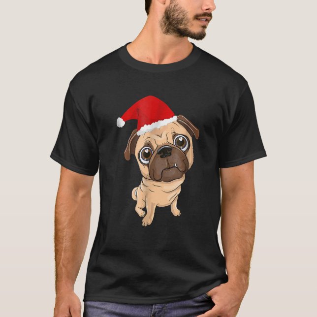 Santa Hat Pug Dog Christmas Pajama Shirt For Men (Front)