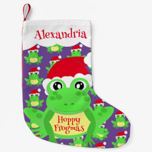 Santa Hat Purple Frog Cartoon Pattern Name Novelty Small Christmas Stocking