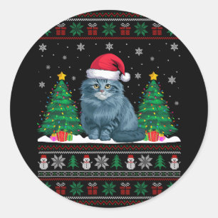 Santa Hat Ragdoll Cat Christmas Tree Lights Ugly S Classic Round Sticker