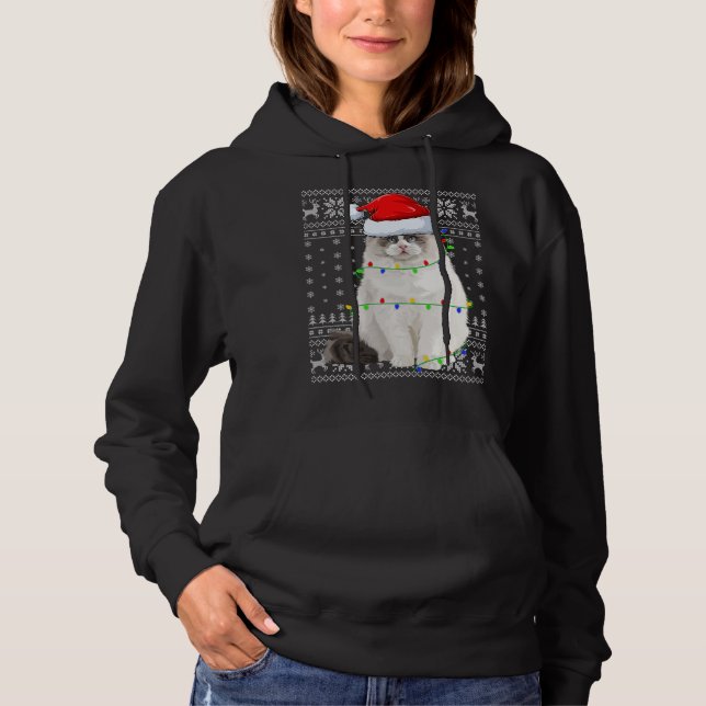 Santa Hat Ragdoll Cat Xmas Lighting Ugly Ragdoll C Hoodie (Front)