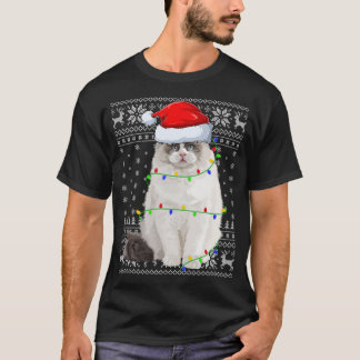 Santa Hat Ragdoll Cat Xmas Lighting Ugly Ragdoll C T-Shirt