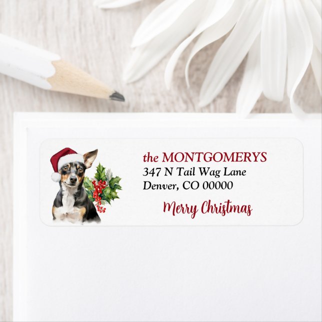 Santa Hat Rat Terrier Dog Christmas Return Address (Insitu)