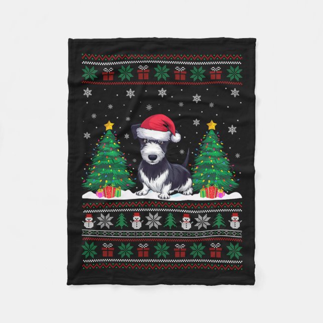 Santa Hat Rat Terrier Dog Christmas Tree Lights Ug Fleece Blanket (Front)