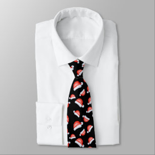 Santa Hat Red Black White Christmas Pattern Tie
