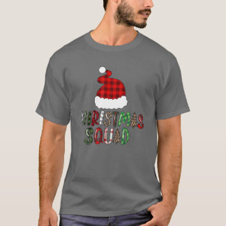 Santa Hat Red Buffalo Plaid Christmas Squad Family T-Shirt