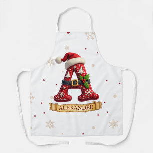 Santa Hat Red Christmas Letter A Name Apron
