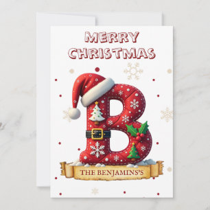 Santa Hat Red Christmas Letter B Name Holiday Card