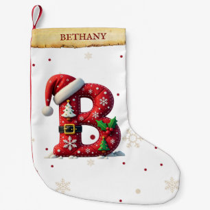Santa Hat Red Christmas Letter B Name Small Christmas Stocking