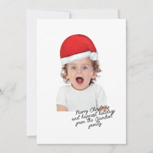 Santa Hat Red Merry Christmas Script Cheerful Holiday Card