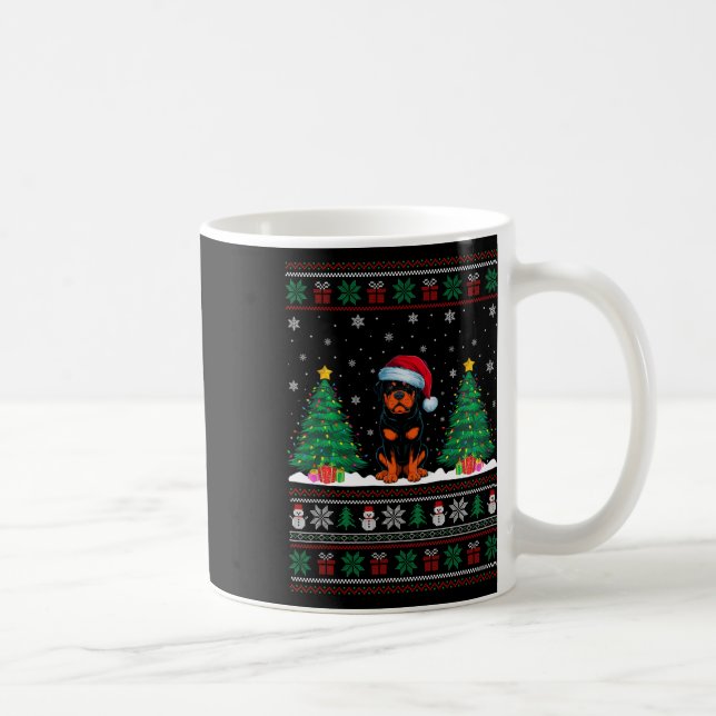 Santa Hat Rottweiler Dog Christmas Tree Lights Ugl Coffee Mug (Right)