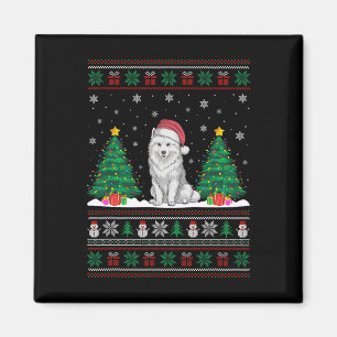 Santa Hat Samoyed Dog Christmas Tree Lights Ugly S Magnet