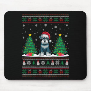 Santa Hat Schnauzer Dog Christmas Tree Lights Ugly Mouse Pad