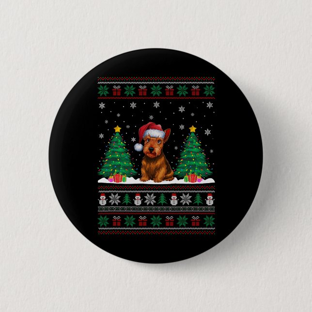 Santa Hat Scottish Terrier Dog Xmas Tree Lights Ug 2 Inch Round Button (Front)
