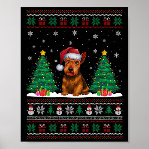 Santa Hat Scottish Terrier Dog Xmas Tree Lights Ug Poster