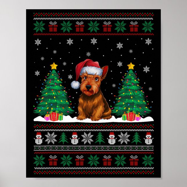 Santa Hat Scottish Terrier Dog Xmas Tree Lights Ug Poster (Front)