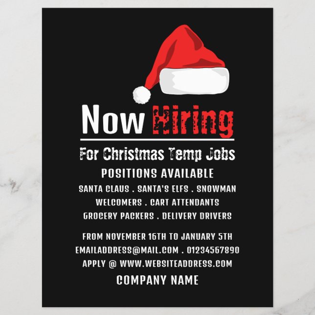 Santa Hat, Seasonal Recruitment Advertising Flyer (Front)