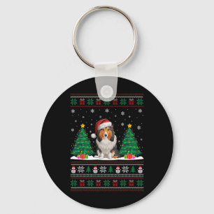 Santa Hat Shetland Sheepdog Dog Xmas Tree Light Ug Keychain